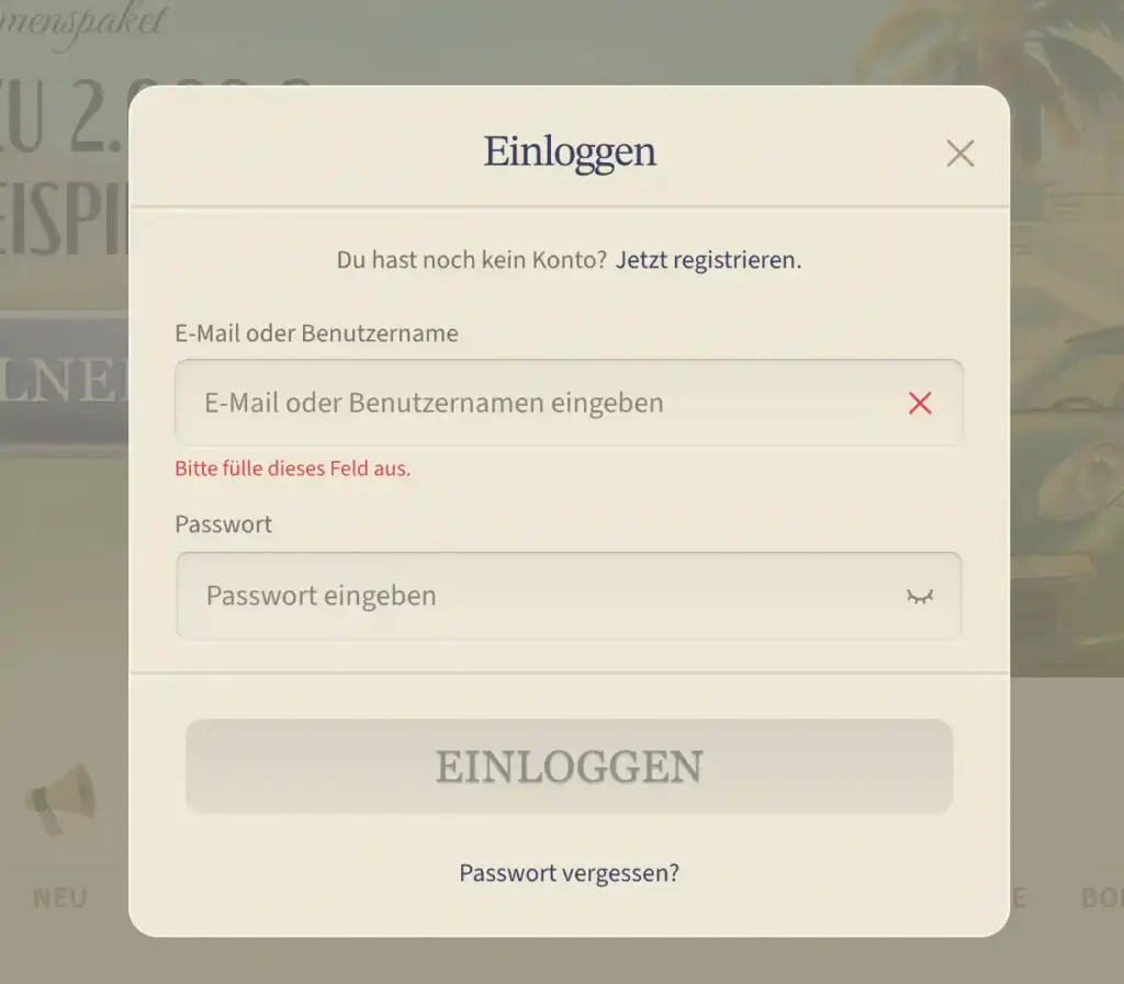 Einloggen bei VipLuck für ein besseres Spielerlebnis
